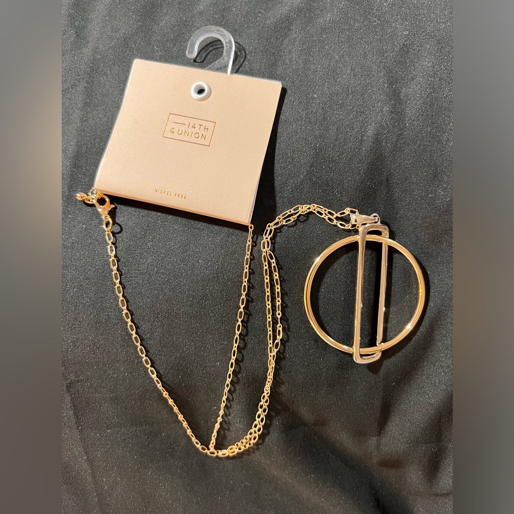 14th & Union Geometric Pendant Necklace Gold Tone, Nwt